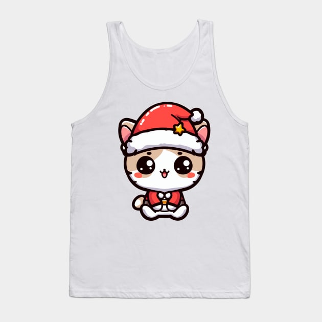 Cute Kawaii cat Christmas, Santa hat Tank Top by hippohost